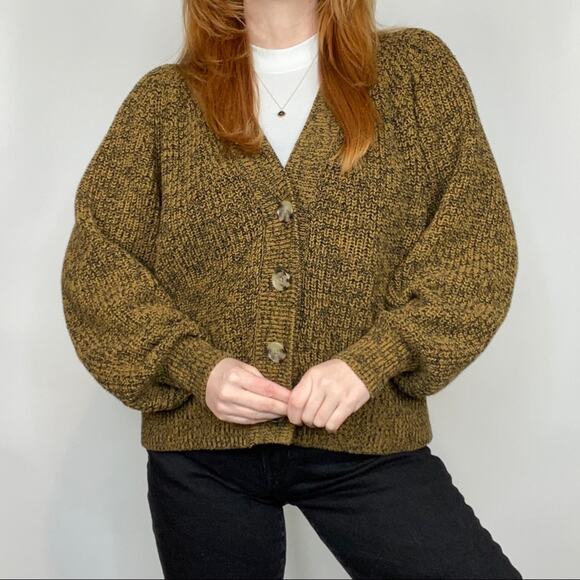 A New Day Large Neutral Brown & Black Semi Cropped Button Front Cardigan Sweater - Picture 7 of 14